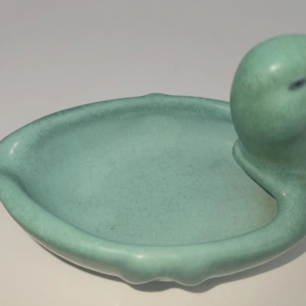 Weller Pottery Duck Pin Tray Turquoise Green Art Pottery 1930s Signed Vintage